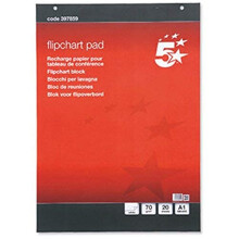 5 Star 5 x Quality A1 Flipchart Plain Paper Pad 40 Sheets