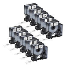 NineLeaf 10 PK Labeling Tape Black Print on White Tape Replacement Compatible for Dymo 45013 45113 45013S D1 Label Cassette 1/2'' x 23' Label Writer