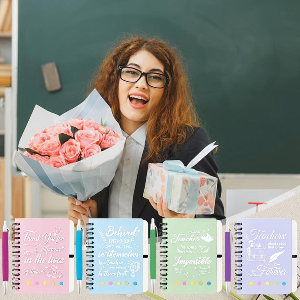 Photos - Notebook sokey 4 Sets Thank You Teacher Gifts，With Pen and Organza Bag，Leaving Gifts for Teachers Friends Coworkers/Graduation season