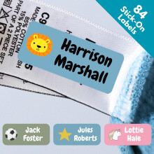 QuoteMyWall 84 Stick On Washable Clothing Labels for Children's School Uniform Clothes | No Iron Personalised Name Sticker Tags Kids, Customised Peel