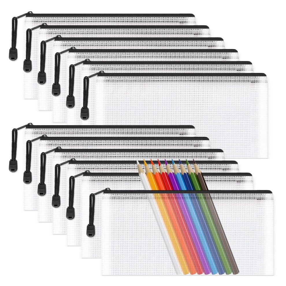 Photos - Pen A6 Mesh Pencil Pouch Zipper File Bags, 12PCS Clear Pencil Case Plastic Wallets Folders Waterproof Storage Pouch for School S