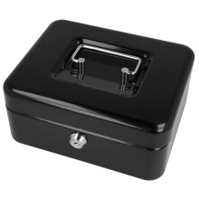 Westcott Lockable Cash Box (20 cm) Black | Lockable cash box made of sheet steel with 2 keys | Removable coin tray with 3 compartments | E-51001 BLAC