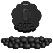 TECKNET Keyboard and Mouse Mat Wrist Support Set, Memory Foam & PU Leather, Ergonomic and Non-Slip Mouse Pad for Computer Laptop Typing,Gaming,Black