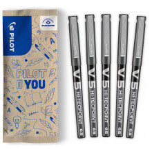 PILOT - V5 Hi-Tecpoint Liquid Ink Pen - Fine 0.5mm Tip - 5 x Black Pens