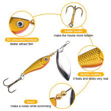 Vicloon Fishing Lures Set, 16 Pcs Fishing Baits Kit - Mixed Spinners, Jig Hooks, Sequins Spinner Lures with Hook, Lifelike Rotating Metal Bait