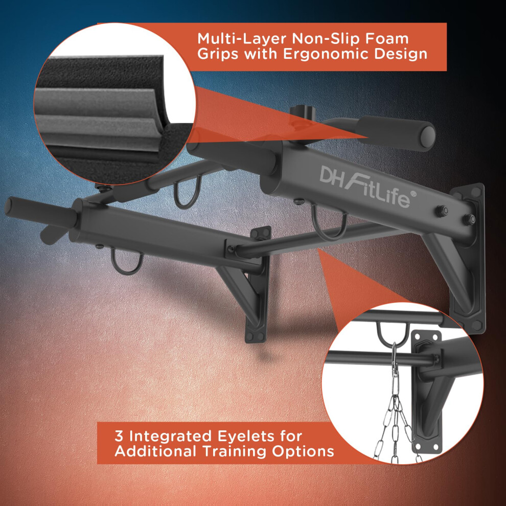 Photos - Pull-Up Bar / Parallel Bar DH FitLife 4-in-1 Pull Up Bar Wall Mounted | Multifunctional Chin-Up Bar with Expansion Anchors for Home Gym | 6 Non-Slip Gr