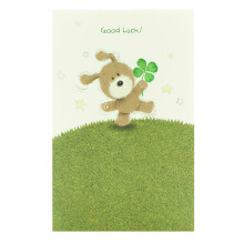 UK Greetings | Good Luck Greeting Card | Exams/University/New School | Her/Him | Cute Bear with 4 Leaf Clover Design | With Envelope | 127 x 190 mm