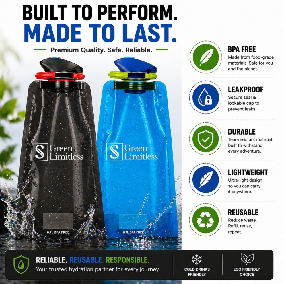 Photos - Climbing Gear Foldable Water Bottles Set of 4  â Collapsible, BPA Free, Leakproof, Lightweight Travel Bottles for Hikin(2 Blue, 2 Black)