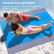 lineno Beach Blanket Sand-Free Picnic Blanket 230 x 200 cm, Beach Mat Ultralight Picnic Blanket Waterproof Blanket with 4 Attachment Corners for Beac