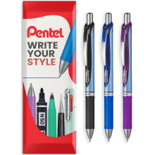 Pentel Energel BLN75 Retractable Gel Ink Rollerball Pen - 0.5mm - 54% Recycled - In Envelope Gift Packaging (Teacher's Pack of 3)