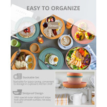 HOMGEN 12Pcs Camping Plates and Bowls Set - Colourful Plastic Dinnerware Set - Unbreakable Party Dinner Set for 4 - Reusable Plates and Bowls Set - L