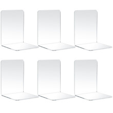 6 Pcs Acrylic Book Ends - Clear Non-Skid Heavy Duty Book Stoppers for Shelves, Home Office Desk & Bookshelf Organizer