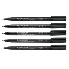 STAEDTLER Lumocolor Permanent Marker Pen, Smudge-Proof and Waterproof on Almost All Surfaces, line Width F 0.6 mm, refillable, Long Service Life, 5 B