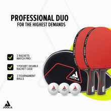 JOOLA Duo PRO Table Tennis Set of 2 Table Tennis Bats + 3 Balls + Cover Red / Black 6 Pieces