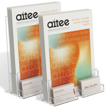 AITEE A4 Clear Leaflet Holder: Acrylic Brochure Dispenser with Business Card Holder Freestanding Booklet Flyer Stand for Counter Office Restaurant Re