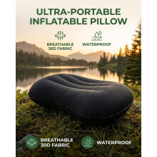 Ultralight Inflatable Pillow for Adults, Compressible Compact Comfortable Ergonomic Inflatable camping pillow with Storage Bag for Neck Support Blow