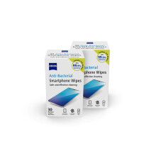 ZEISS Anti-Bacterial Smartphone Screen Wipes, for Computers, Cameras and Binoculars, Individually Packed Single Use Disposable Cloths in Sachets, 70