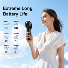 FGHB Hand Held Fan, Portable Handheld Fan USB Rechargeable with 6 Speeds 4000mah, Mini Fan with LED Display, Small Hand Fans Desk Desktop Fans Powerf