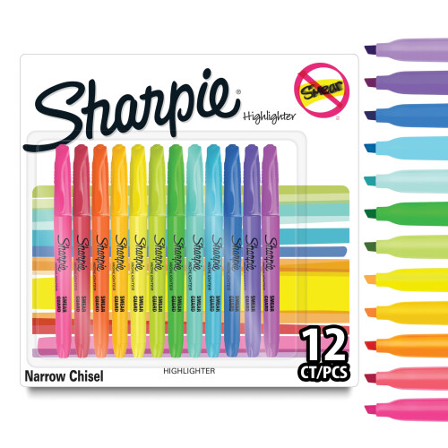 Sharpie Sharpie Pocket Highlighters | Chisel Tip | Assorted Fluorescent Ink Colours | 12 Highlighter Pens