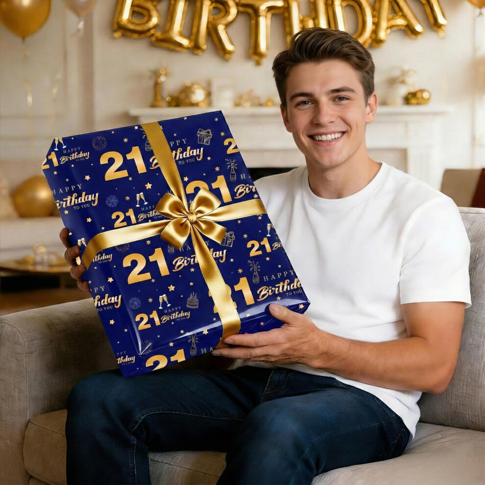 Photos - Other Office Equipment 21st Birthday Wrapping Paper Set with Tags Ribbons,Birthday Gift Wrapping Paper for Men Him Happy Birthday Paper Wrapping Pr