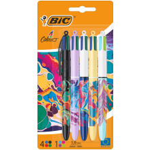 BIC 4 Colours Pens All In One, Multi Coloured Pens All In One, Retractable Ballpoint Pens, Medium 1.0mm, Green, Blue, Red, Black, 5 Pens Per Pack, 1
