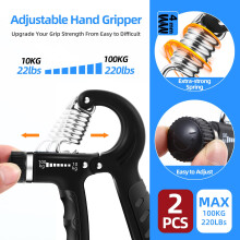 2PCS Grip Strength Trainer with 22-220Lbs (10-100kg) Adjustable Resistance, Hand Gripper, Forearm Strengthener, Finger Exerciser for Muscle Building