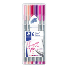 STAEDTLER triplus 0.3 mm 334 Fineliner Superfine Point Pen, Assorted Flamingo Colours, Pack of 6