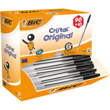 BIC Cristal Original Ballpoint Pens, Every-Day Biro Pen, Fine Point (1.0mm), Ideal for School, Black Ink, Pack of 100