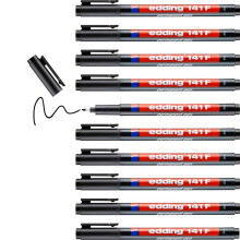 edding 141 F permanent pen - black - 10 pens - round nib 0.6 mm - pen for writing on glass, plastic, foils and smooth surfaces - permanent, quick-dry