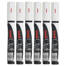 Uni White Bullet Tip Nib (1.8-2.5mm) Liquid Chalk Marker Pen Colour Whiteboard Blackboard Chalkboard Menu Glass Windows Wet Wipe Non Permanent (Pack