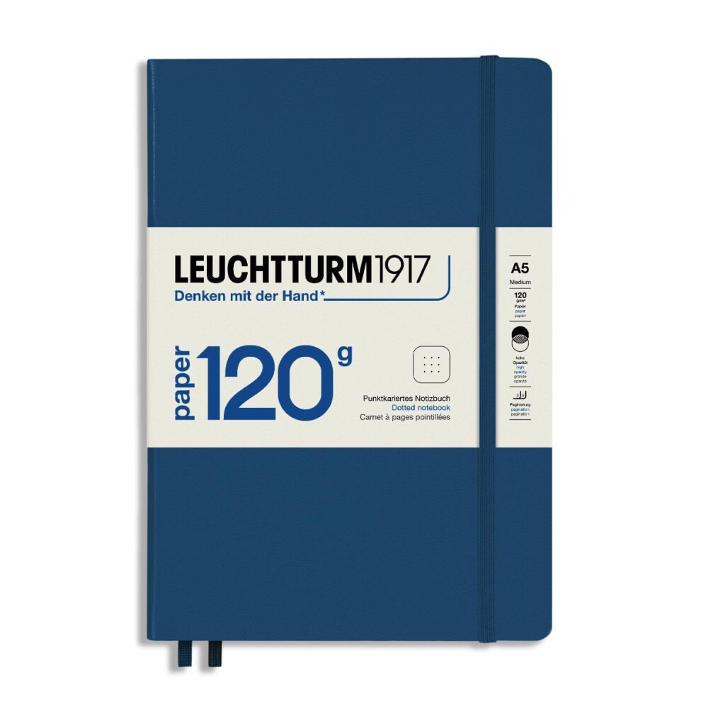 Photos - Notebook Leuchtturm1917 372383  Medium A5, Edition 120, Hardcover, 203 Numbered Pages, with 120g/sqm Paper, Navy, Dotted 