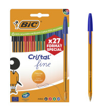 BIC Cristal Original Ball Pens Fine Point (0.8 mm) - Assorted Colours, Orange Barrel, Box of 27