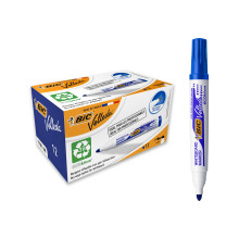 Bic Velleda 1701 Ecolutions Whiteboard Pens, Blue - Box of 12 - Dry Erase Pens for Whiteboards in School or Office.Bold Tip