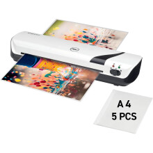 GBC Inspire+ A4 Laminator Machine (White), Hot & Cold, With 5 Laminator Pouches A4, Compact & Stylish Design, with Starter Pack of Pouches, 4 Minute