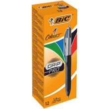 BIC 4 Colours Grip Pro Retractable Medium Point (1.0 mm) Ballpoint Pens, 12 Pens And Each Pen Contains 4 Colours