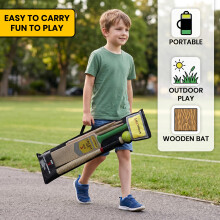 LUXTROUS Cricket & Rounders Set Size 3 Wooden Bat with Rubber Grip, 4 Stumps, Ball & Bails, Complete Outdoor Cricket Training Kit with Mesh Carry Bag