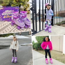 Nattork Kids Roller Skates for Girls Kids, 4 Sizes Adjustable Fluorescent Quad Skates with Light up Wheels & Safety Protection - Cool Birthday Gift f