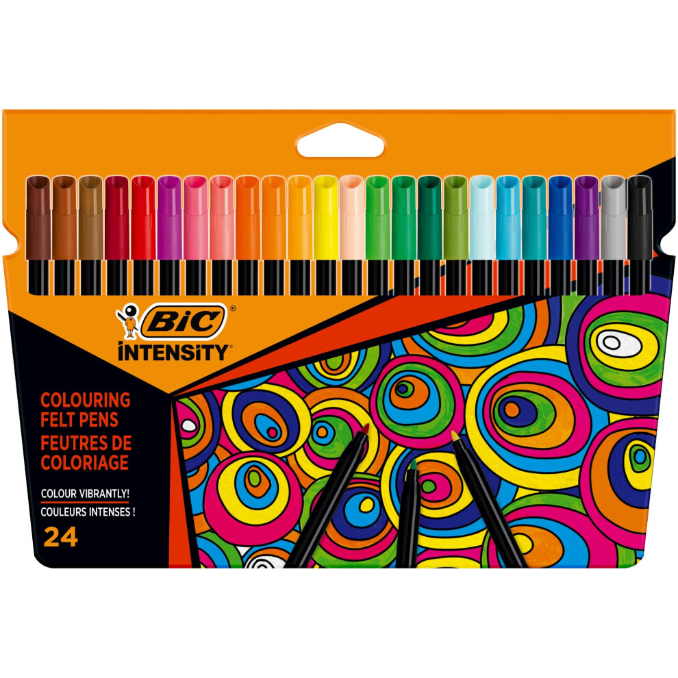 Bic Intensity Felt Tip Pens, Vibrant Colouring Pens, School Supplies For Kids Or Adults, 24 Pack