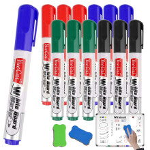 Deepton 12 Pcs Whiteboard Pens, Coloured Whiteboard Markers Pens Erasable, Dry Wipe Pen with 2 Erasers, White Board Markers Erasable, Dry Erase Marke
