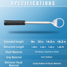 CHAMPKEY Pro Auto-Lock Golf Ball Retriever - Reinforced Telescopic Shaft with Quick-Lock System | Heavy-Duty Golf Ball Collector | Premium Stability