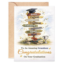 Graduation Card 2026 for Grandson, Congratulations Grad Grandson Gifts Card with Famous Quotes, Ideal for High School, College, University Graduation