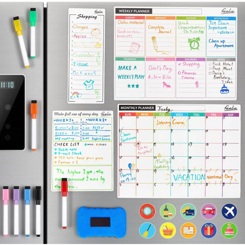 Photos - Other Office Equipment Feela 4 Pack Magnetic Whiteboard for Fridge, Monthly Weekly & Daily Planner for Home, School & Office, Meal & Kitchen Organi