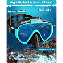 Lealinga Snorkel Set Adult with Flippers, Anti-Fog Diving Set, Dry Snorkel, Adjustable Flippers, Snorkelling Packages for Men and Women