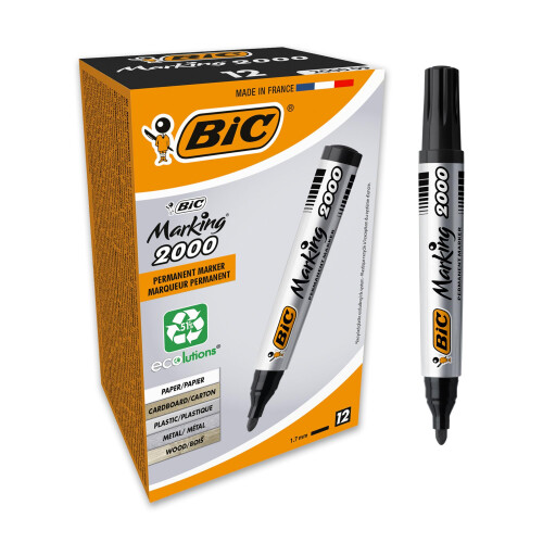 BIC BIC Marking 2000 ECOlutions Permanent Marker Pens Black - Multi-Surface Marker Pens Multipack - Pack of 12
