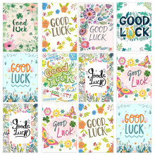 Solihigh 24 Pack Good Luck Cards, Greeting Cards Set with White Envelopes & Clover Stickers, 8 Unique Designs, for Students Leavers Teacher Congratul