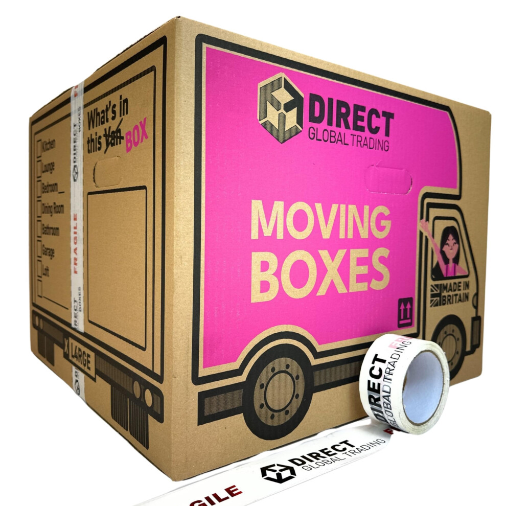 Photos - Envelope / Postcard Global 20 Strong Extra Large Cardboard Storage Packing Moving House Boxes with Carry Handles and Room List 66 Metres Fragile Tape 5 