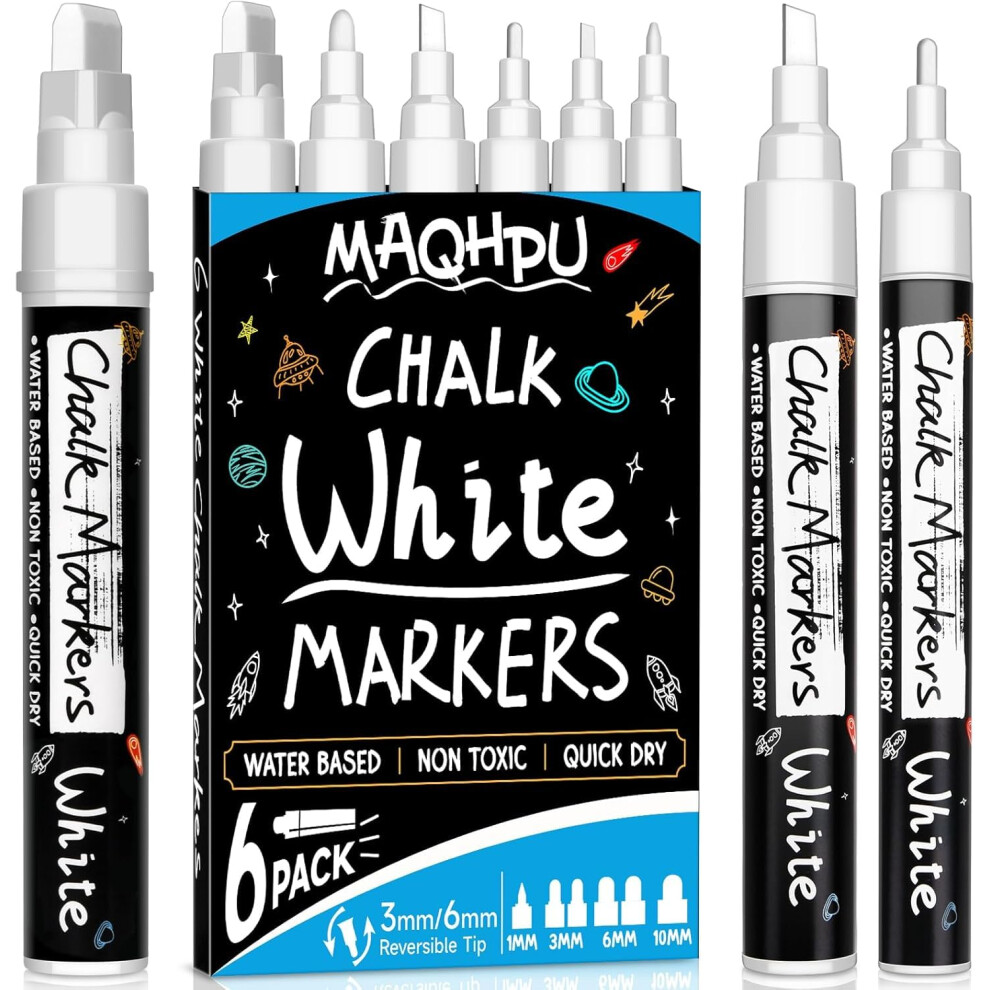 Photos - Felt Tip Pen Maqhpu Chalk Pens, Pack of 6 Erasable White Chalk Markers for Windows and Chalkboards, Erasable Liquid Blackboard Marker Pen