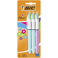 BIC 4 Colours Pens Multicolour Fun - 4 Colours Pastel Barrel Retractable Ballpoint Pens - Pack of 3
