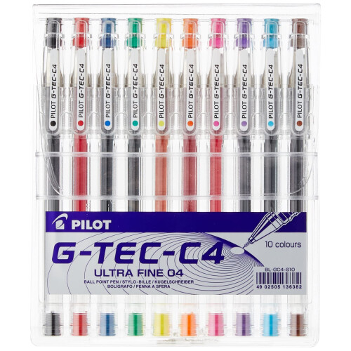 Pilot Pilot G - Tec C4 Gel Microtip Rollerball 0.4 mm - Assorted, Pack of 10