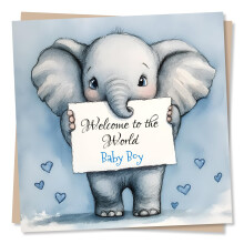 Baby Boy Card, New Baby, Newborn - Adorable Elephant Design - for Parents, Friend, Family - Made in UK